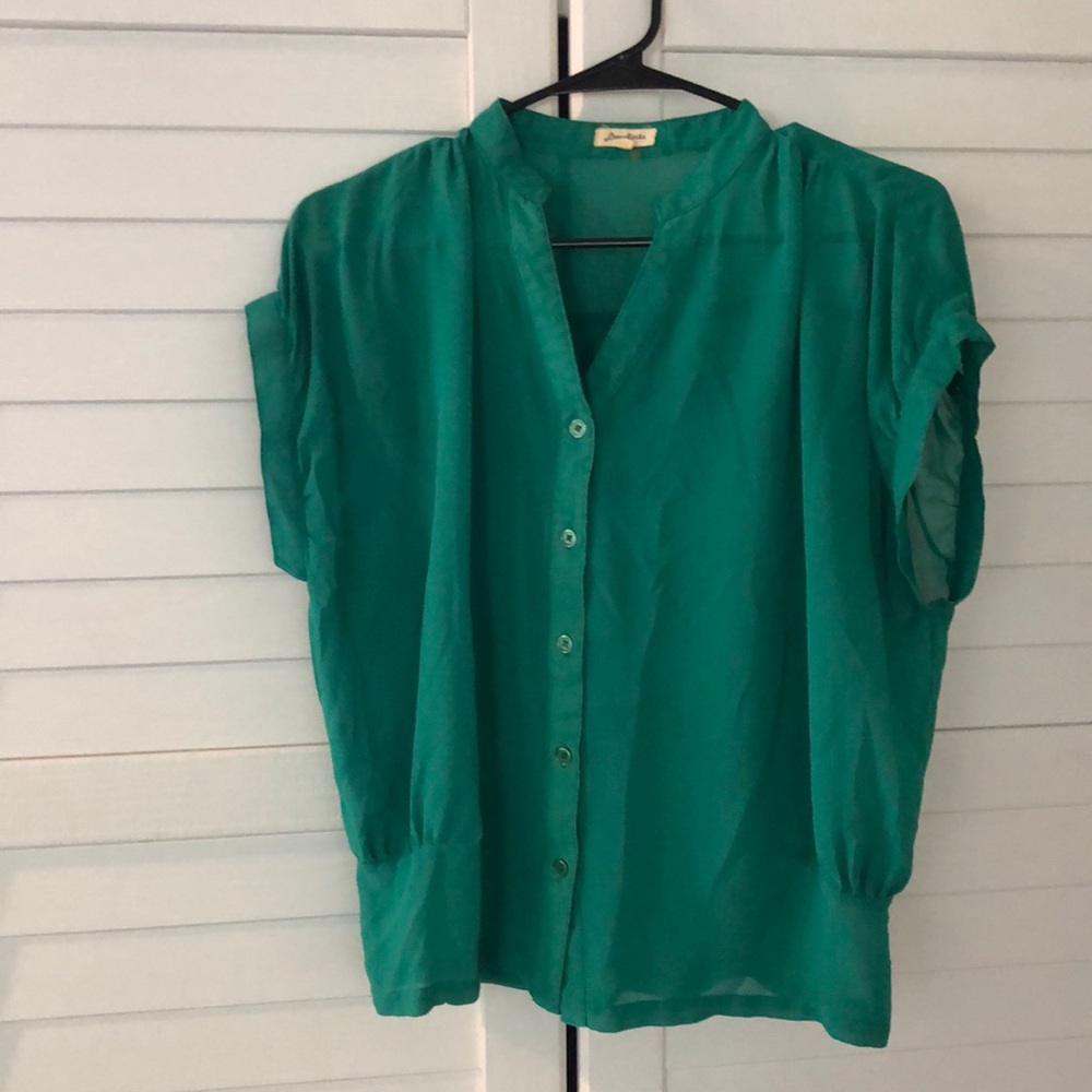 LOVE RICHE GREEN SHEER CAP SLEEVE BLOUSE MEDIUM